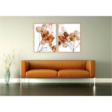 Imagem de Kit Com 2 Quadros Decorativos Florais Com Moldura Para Sala Quarto Escritório 72x92 Floral 007