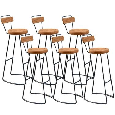 Imagem de Kit 06 Banquetas Altas Estrutura Em Aço Peroba Rosa