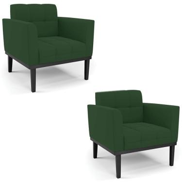 Imagem de Poltrona Base Madeira Preto Kit 2 Ana Veludo Verde - Ibiza