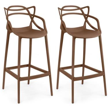 Imagem de Kit 2 Banquetas Allegra Com Encosto Design Cozinha/bancada - Marrom