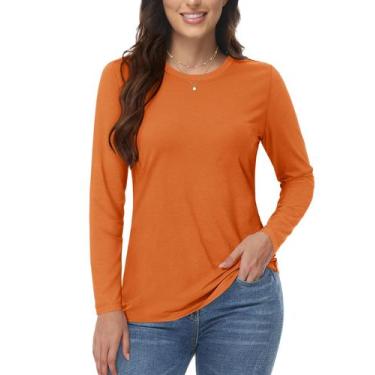 Imagem de Camiseta feminina YUCOLEN de manga comprida laranja escura tamanho L