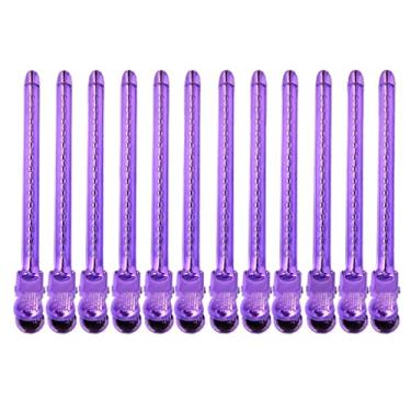 Imagem de barenx 12 peças de grampos de cabelo seccionadores de aço bico de pato cabeleireiro cabeleireiro tingimento, cachos - roxo