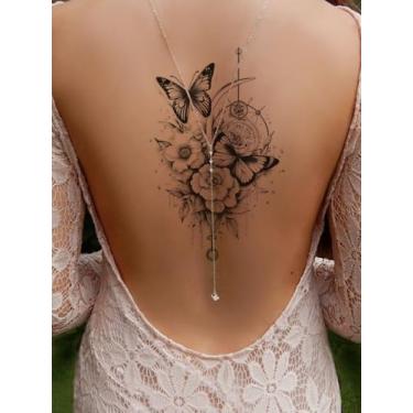 Imagem de Black Trendy Cool Meio Braço Borboleta Braçadeira Tatuagem Braço Peito Abdominal Corpo Traseiro Temporário Impermeável Tatuagem Adesivo 1 Pacote
