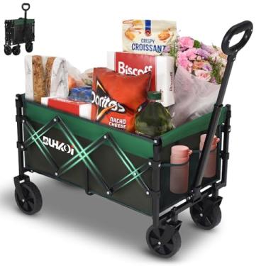 Imagem de DUHKOI Carrinho dobrável com rodas dobrável, carrinho utilitário dobrável leve de 5 kg, carrinhos de compras de 90 L, versátil para esportes de jardim, acampamento, uso ao ar livre (verde militar)