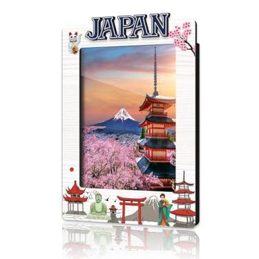 Imagem de DRWJPAT Moldura magnética para fotos da Grécia, mini molduras magnéticas para geladeira Locker Home, presentes de lua de mel de férias para casais amigos, imãs de moldura de madeira para viagem -B11