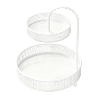 Imagem de DimyFew Cesta de frutas, legumes e vegetais para decoração de casa. Antiderrapante, com 2 camadas, em metal, ideal para armazenar frutas, legumes, pão e, Branco