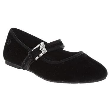 Imagem de Josmo Sandália feminina Sparkly Mary Jane com glitter e fivela ajustável para crianças pequenas e grandes, Veludo preto, 15