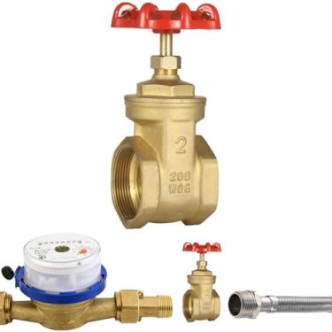 Imagem de Válvula de porta de latão NPT de 5 cm, válvula rotativa manual de rosca fêmea resistente com alça de roda vermelha, válvula de desligamento de água de latão para água, óleo, gás, encanamento, sistemas