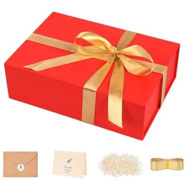 Imagem de Caixa de presente vermelha dobrável com fecho magnético 20,32x18x9cm -