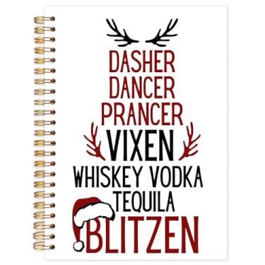 Imagem de Yhtrg Cadernos espirais engraçados de rena de Natal, presentes de diário de chifres festivos de Natal para mulheres, caderno de tequila de uísque, vodca, tequila, para anotações, 14 x 21 cm