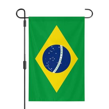 Imagem de Bandeira de jardim do Brasil, 30 x 45 cm, dupla face, cor viva, bandeira do Brasil, decoração interna e externa para quintais, gramados, ruas, desfile, atividades de celebração