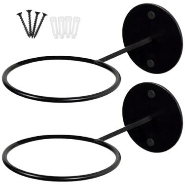 Imagem de Conjunto de suporte de parede para futebol, basquete, vôlei, 2 unidades de suportes de bola de metal preto para organização esportiva