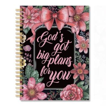 Imagem de Vgrti Caderno espiral, God's Got Big Plans For You, caderno floral cristão, presente de diário de fé rosa para mulheres, diário de oração da igreja, versículo bíblico inspirador, presentes de escrita