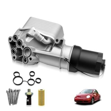 Imagem de 07K115397D Conjunto da base do filtro de óleo do motor com sensor de pressão de óleo compatível com Audi TTRS Mk2 VW New Beetle Golf Jetta Rabbit Substituir # 07K115397B 07K115397A (alumínio)