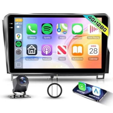 Imagem de Rádio 4G + 128G para Toyota Tundra 2007-2013/Toyota Sequoia 2008-2019 com Carplay sem fio Android Auto, tela sensível ao toque embutida de 25,4 cm, estéreo automotivo com GPS Bluetooth DSP, WiFi, FM