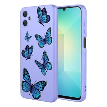Imagem de HTXWXJC Capa de celular para Samsung Galaxy A06 5G, à prova de choque, flexível, amortecedor, TPU, capa macia com estampa de borboleta para Samsung Galaxy A06 5G borboleta roxa