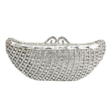Imagem de MNBVUIW Bolsa feminina exclusiva em forma de navio com strass, elegante bolsa de jantar de cristal para festa de casamento, Prata, Elegante