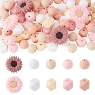 Imagem de Beadthoven 23 peças de contas focais de silicone de girassol para caneta, contas soltas de borracha redondas de 15 mm de 14 mm para pulseira faça você mesmo, colar, brinco, chaveiro, fabricação de