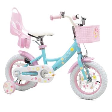 Imagem de Bixike Bicicleta Para Meninas Com Cesta Bebês E Crianças De 3 A 14 Anos, Rodinhas Apoio 14, 16 18 Polegadas Assento Boneca, Suporte Traseiro 20 Polegadas, Estilo Princesa Presente