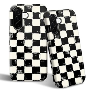 Imagem de SROJDHFJB Capa de telefone para Samsung Galaxy A36 5G, capa protetora de 2 camadas com design impresso quadriculado preto e branco, parte traseira rígida + TPU macio bumper capa slim fit para homens e