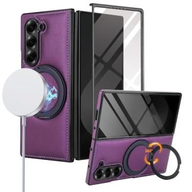 Imagem de XKchatpt Capa para Samsung Galaxy Z Fold 6, suporte giratório de 360° com protetor de tela, couro PU suporta carregamento sem fio, antichoque, capa antiqueda para Galaxy Z Fold 6 (Borgonha)