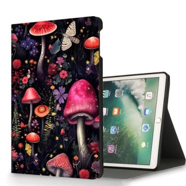 Imagem de RUUHLJLET Capa para iPad 6ª/5ª geração (2018/2017) Capa para iPad de 9,7 polegadas, despertar/hibernar automaticamente, capa protetora com suporte ajustável para Apple iPad 9,7 polegadas - Cogumelo