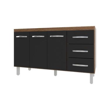 Imagem de Balcão Armário Cozinha Gabinete Pia De 140 Cm Carine Com 3 Portas E 3 Gavetas Preto