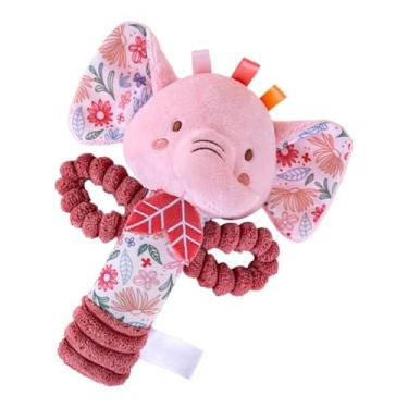 Imagem de Chocalho de pelúcia, chocalho de coelho,Animal de pelúcia chocalhos coelho elefante plushie - Brinquedos sensoriais de chocalho de anel macio, agitador de chocalho de pelúcia, animais de pelúcia rosa