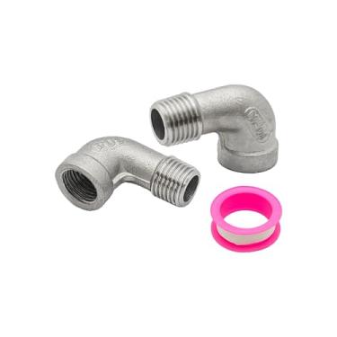 Imagem de AUXBC 2 peças de cotovelo de rua de 90 graus, macho NPT de 1/10.2 cm x fêmea NPT de 1/10.2 cm, acessórios para tubos de aço inoxidável 304 para tubo de água, tubo de ar, tubo de PVC com 1 fita