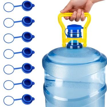 Imagem de Pacote com 8 tampas de jarro de água de 5 galões, tampas de garrafa de água de silicone reutilizáveis com alça para aberturas de 55 mm, tapas à prova de vazamento para Garrafones de 5 galones para