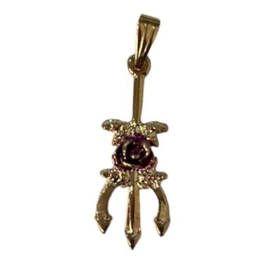 Imagem de Pingente Tridente Maria Mulambo Rosa Roxa 3,1 Cm Dourado