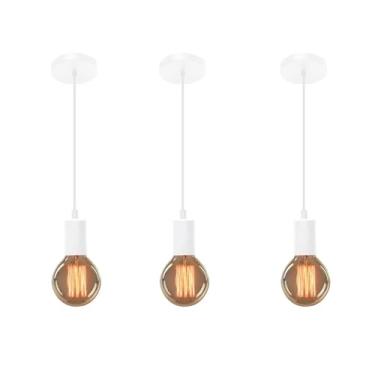 Imagem de Pendente Retro Vintage Luminária Teto Lustre Soquete E27 Estilo Retrô Industrial Lustre de Teto em Metal Preto (3, Branco)
