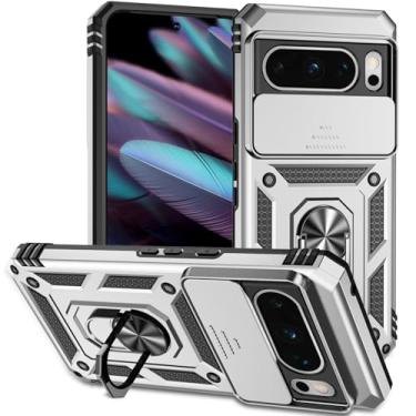 Imagem de Capa de grau militar para Google Pixel 8 Pro capa para Google 8 Pro com suporte para câmera deslizante proteção à prova de choque para celular Google Pixel 8 Pro (prata)