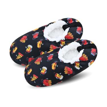 Imagem de DICUIRD Meias masculinas de sola macia com garras, chinelos aconchegantes e quentes com forro de lã de ovelha com parte inferior antiderrapante, chinelos felpudos para casa, Batatas fritas, 7-9.5