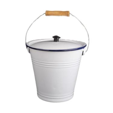 Imagem de ＫＬＫＣＭＳ Balde de água do esmalte, balde de metal com tampa, recipiente de balde de esmalte com alça, recipiente de arroz, balde de gelo