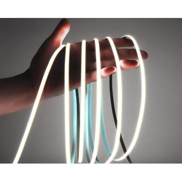 Imagem de Fita de luz LED COB alimentada por USB de 5 m - Fita de luz cortável flexível com suporte adesivo, temperatura de cor de 6000 K/3000K para casa, quarto, sala de estar, branca (pilhas não incluídas)