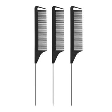 Imagem de Conjunto de pente de cauda de fibra de carbono de 3 peças, ferramenta de provocação de dentes finos antiestática resistente ao calor