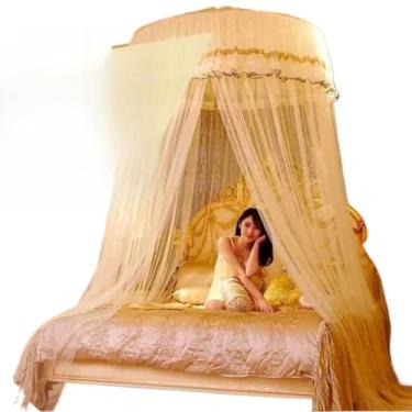 Imagem de Mosquiteiro de Teto Gigante Casal/Queen/King com Abertura Lateral 14m Tela Fina Anti-Inseto(Bege claro,Gigante c/abertura lateral)