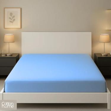 Imagem de Lençol Casal Colchão Malha 100% Algodão C/Elástico, 150 Gr, Antialérgico Azul