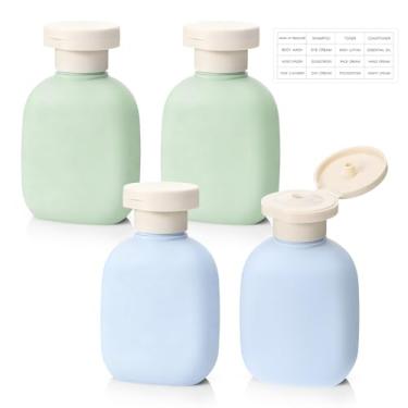 Imagem de Frascos de xampu pequenos de plástico de 100 ml, pacote com 4 recipientes vazios recarregáveis à prova de vazamento com tampa flip para artigos de higiene pessoal, loção condicionadora, cremes para
