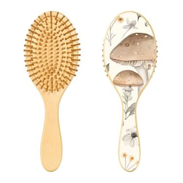 Imagem de SEHANY Escova de cabelo de madeira Forest Mushroom para mulheres e homens, escovas de cabelo de cabeça redonda, escova de cabelo para massagem do couro cabeludo suave e desembaraçadora para todos os