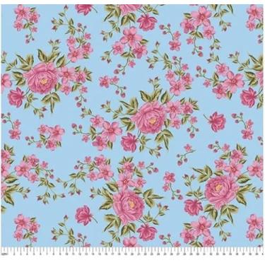 Imagem de Tecido Tricoline Estampado Floral Caroline cor azul 50x150cm, Caldeira