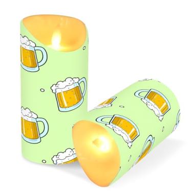 Imagem de Blueangle Pacote com 2 canecas de cerveja velas sem chama com controle remoto e temporizador, velas LED cintilantes (7,6 cm x 15 cm) para decoração de casa, casamento, acampamento (696)