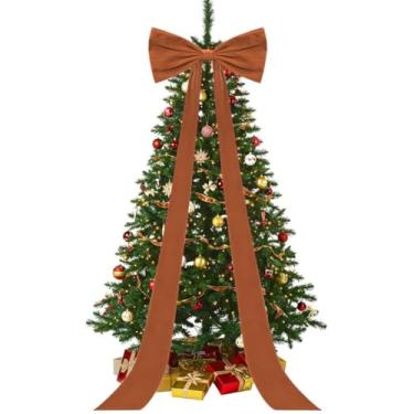 Imagem de Arcos de veludo extragrandes para árvore de Natal 50 x 182 cm, laços grandes com serpentinas longas, lazos para arbol de Navidad para decoração de quarto, parede, casa, Natal, feriado, varanda