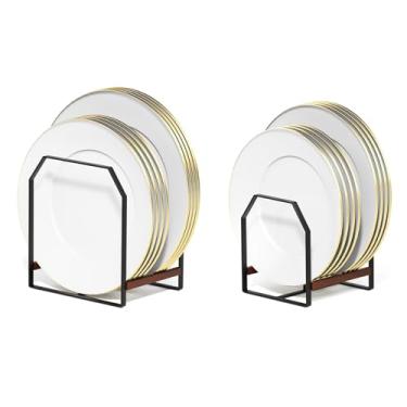 Imagem de TIPSYTREE Pacote com 2 organizadores de pratos de cozinha com suportes grandes e pequenos, escorredor de pratos de metal para casas e armários compactos, preto (1 grande + 1 pequeno)