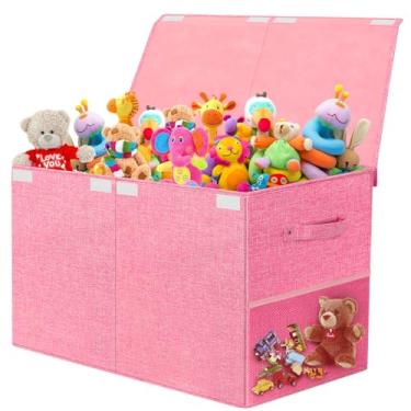 Imagem de Caixa grande de armazenamento de brinquedos com tampa, organizador de baú de brinquedo atualizado com divisor de PP removível, caixa de brinquedos dobrável para crianças, meninos, meninas, caixa de