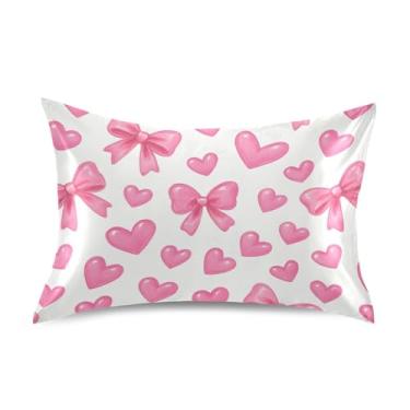 Imagem de SEHANY Capas de almofada de seda com laço rosa para cabelo e pele, capas de almofada de cetim respiráveis macias e refrescantes com fecho de envelope, tamanho king (51 x 66 cm)