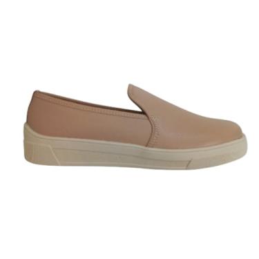 Imagem de QR Shoes, Tênis Feminino Slip On Iate Couro Legítimo Nude Calce Fácil Cor:Nude;Tamanho:36