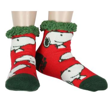 Imagem de Bioworld Peanuts Meias femininas Snoopy AOP de malha sintética forrada grossa felpuda Pantufa Tamanho 34-40 Meia Tamanho 9-11