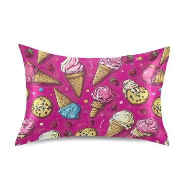 Imagem de xigua Fronha de cetim de sorvete de desenho animado para cabelo e pele lavável na máquina almofada de cetim antiderrapante refrescante capa de cama queen com fecho de envelope, 50,8 cm x 76,2 cm